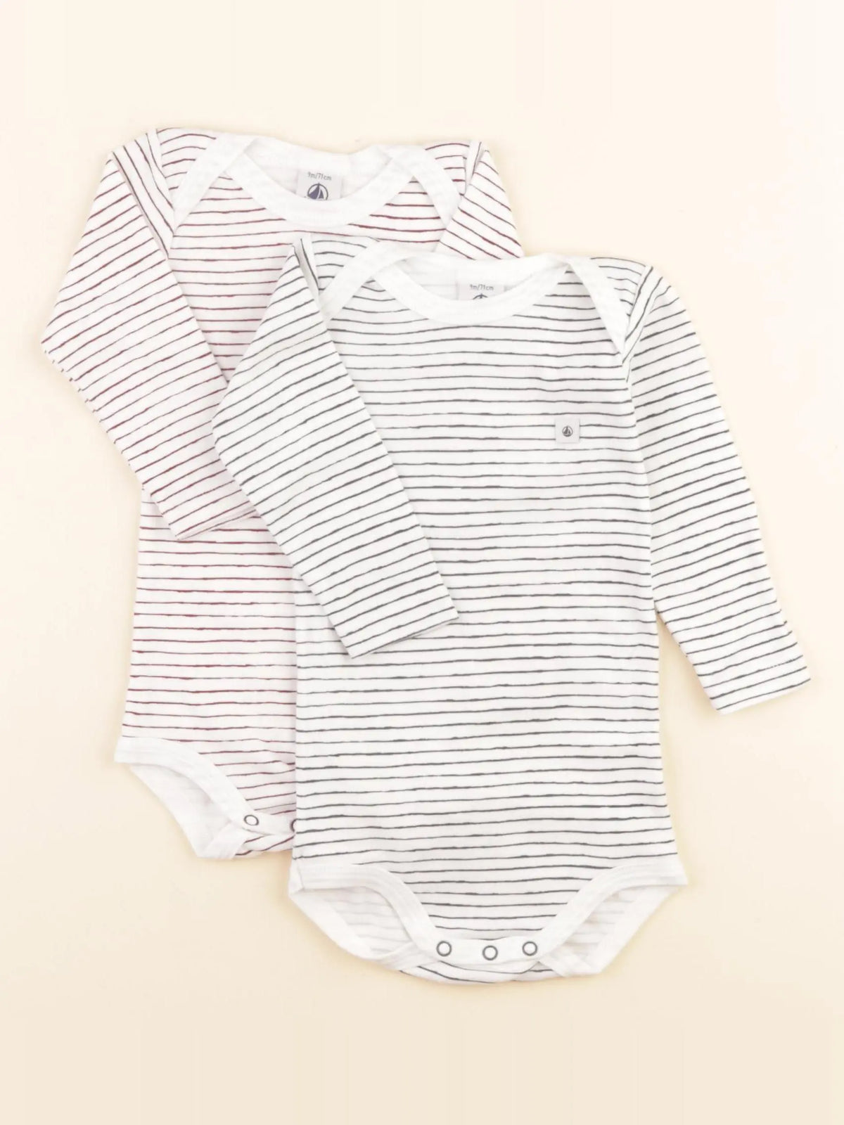 Petit Bateau - lot de 2 bodies en coton bleu, rouge - 9 mois