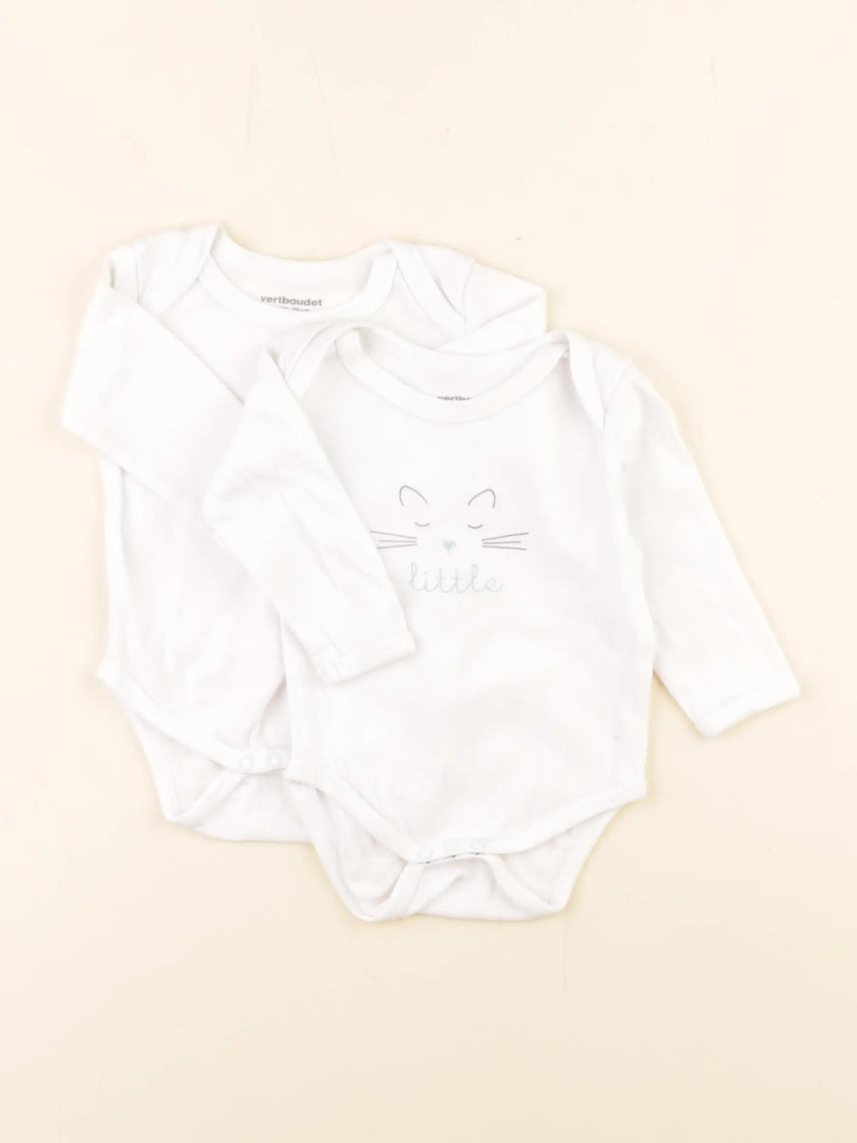 Vertbaudet - lot de 2 bodies en coton blanc - 3 mois