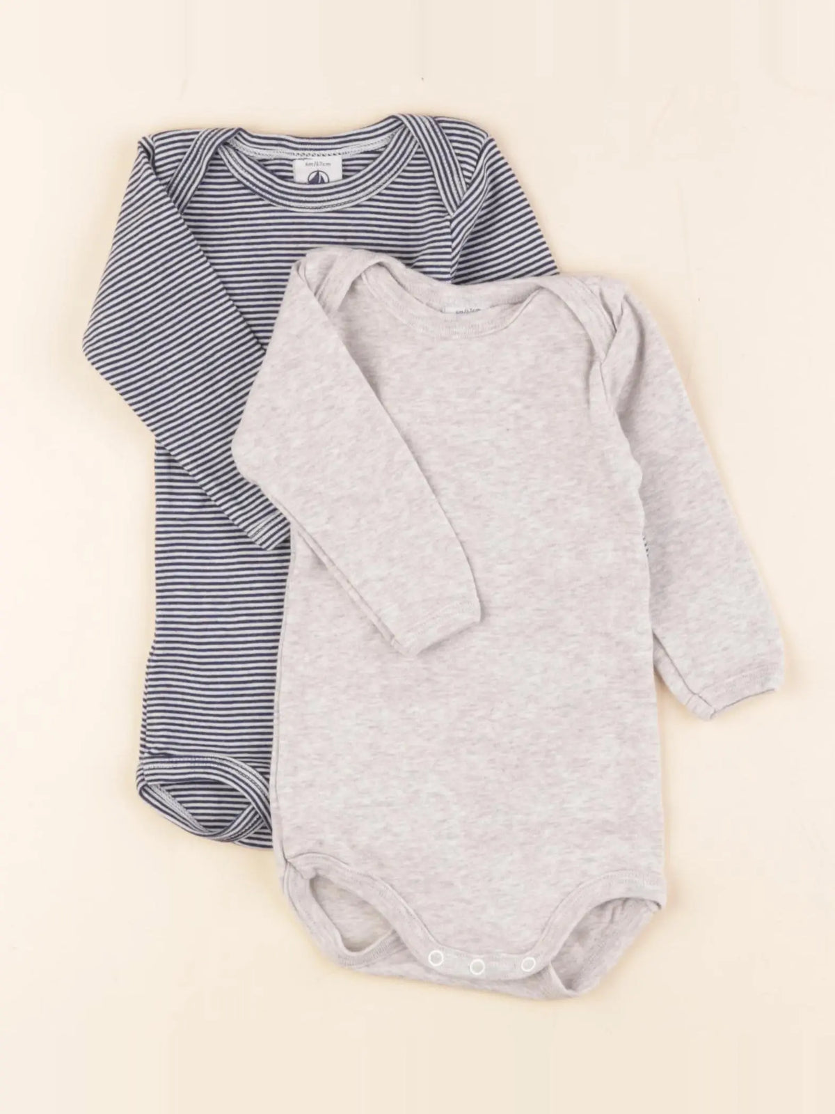 Petit Bateau - lot de 2 bodies en coton bleu, gris - 6 mois