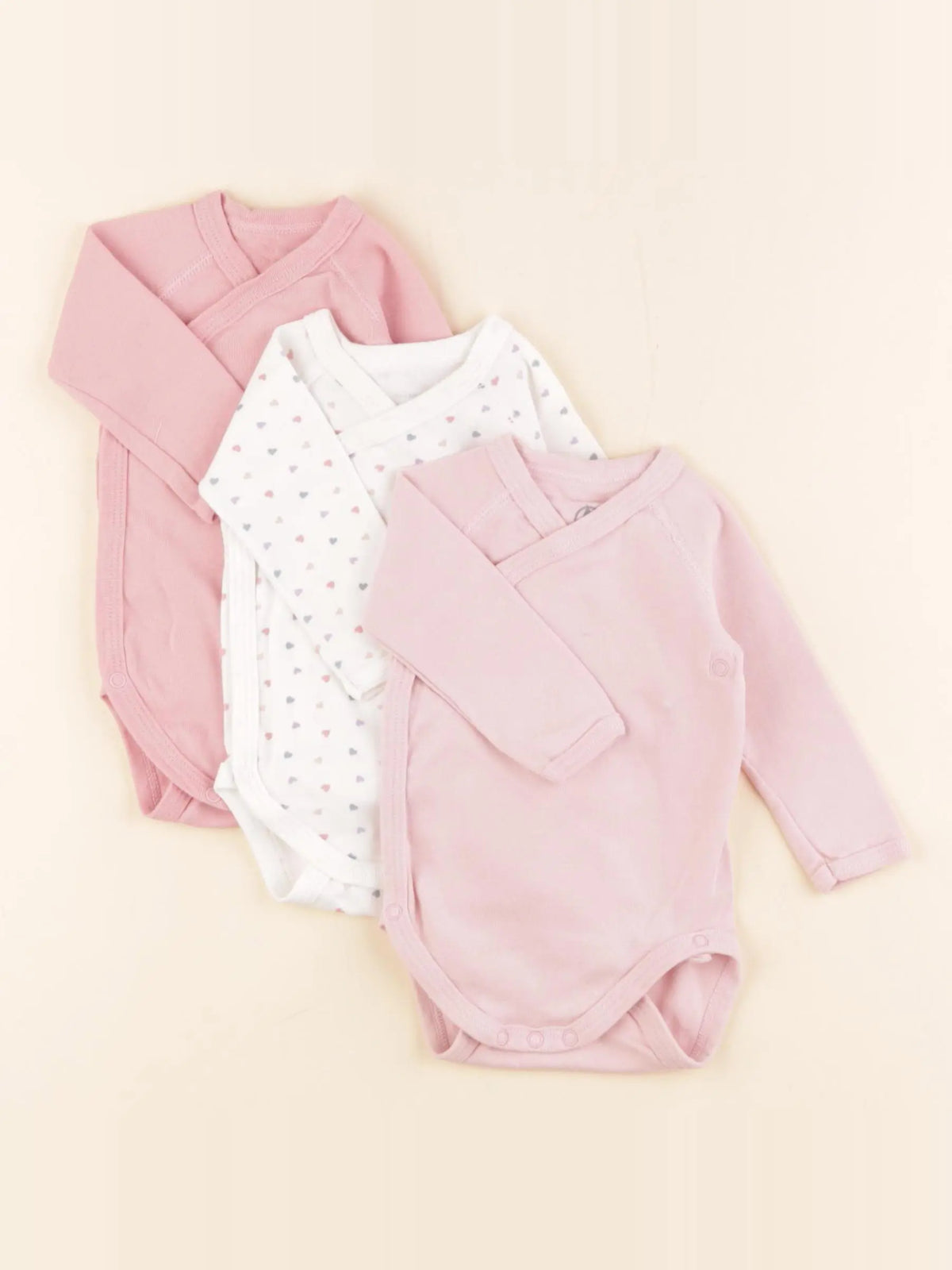 Petit Bateau - lot de 3 bodies en coton blanc, rose - 3 mois