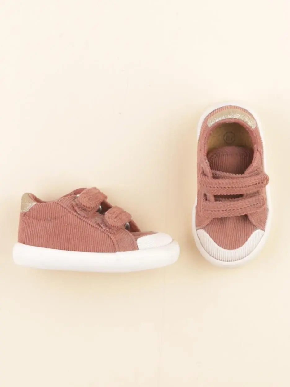 Vertbaudet - tennis à scratch/ lacets rose - pointure 19