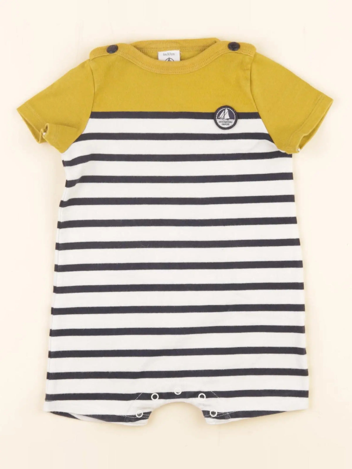 Petit Bateau - combinaison blanc, bleu, marron - 6 mois