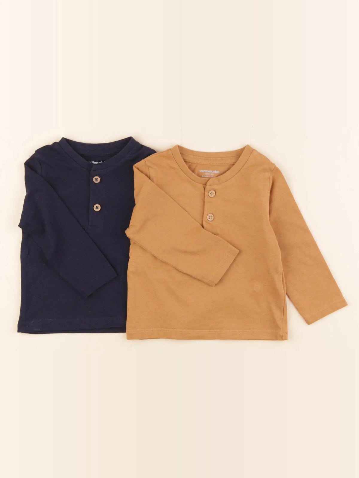 Vertbaudet - lot de 2 tee-shirts bleu, marron - 6 mois