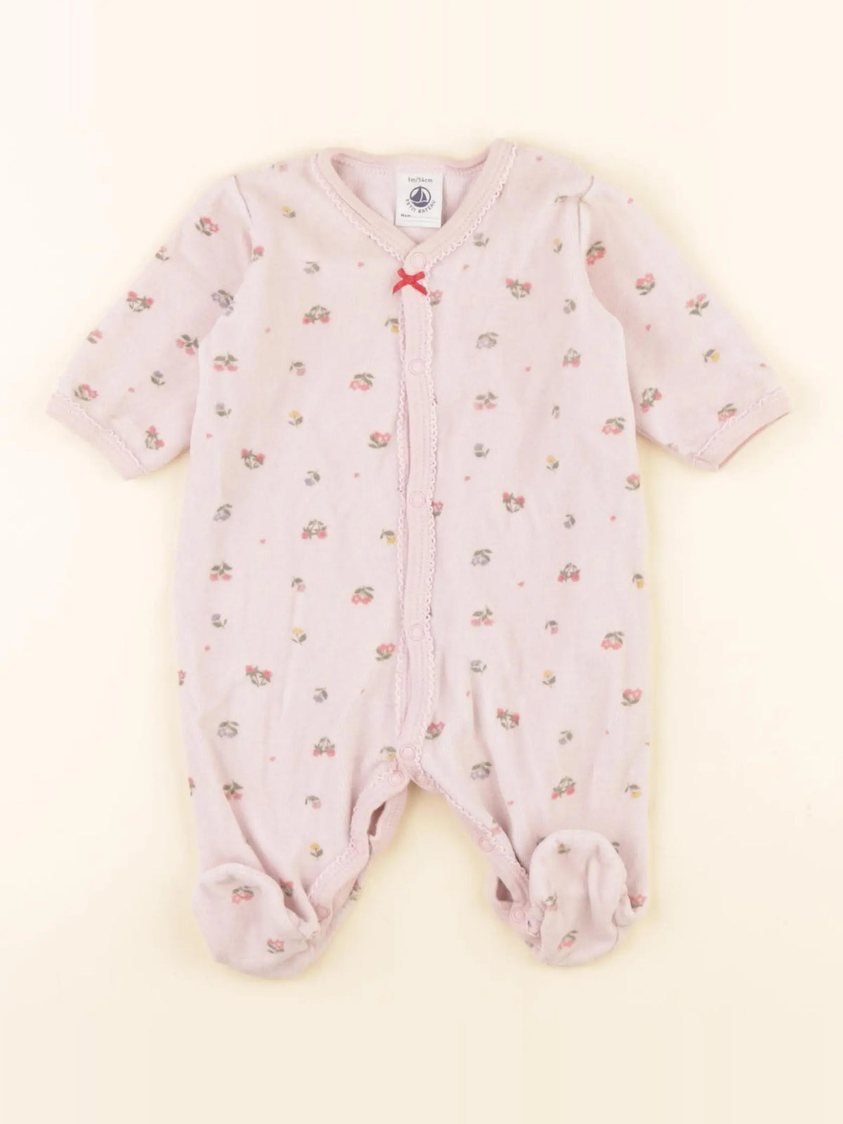 Petit Bateau - pyjama velours rose - 1 mois