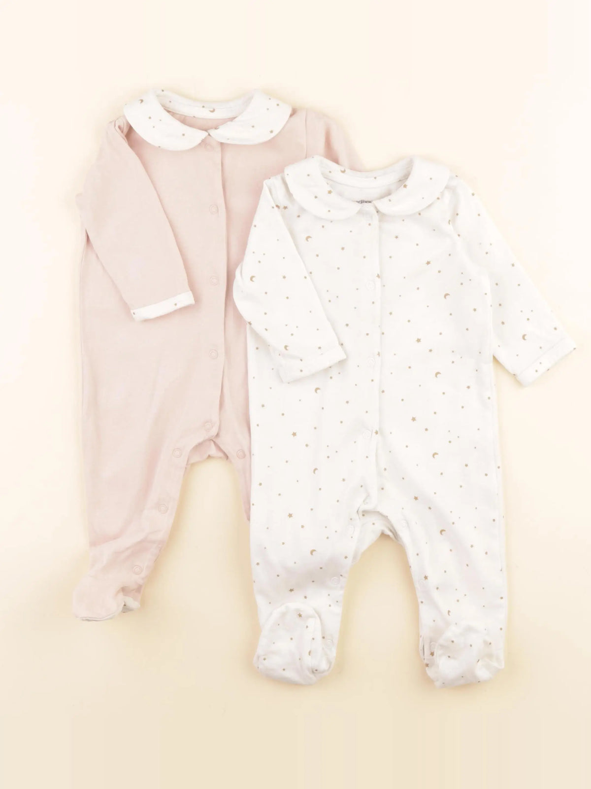 Vertbaudet - lot de 2 pyjamas coton blanc, rose - 3 mois