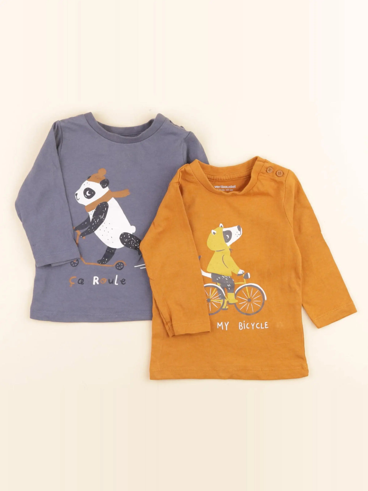 Vertbaudet - lot de 2 tee-shirts marron, bleu - 6 mois