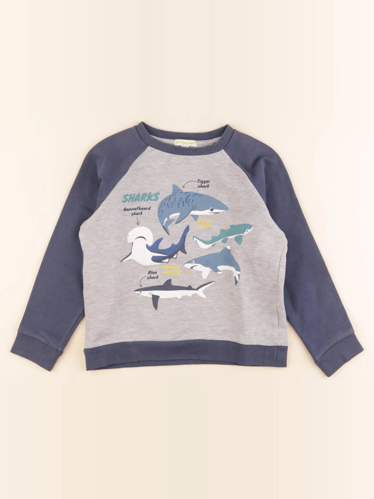 Vertbaudet - sweat bleu, gris - 6 ans