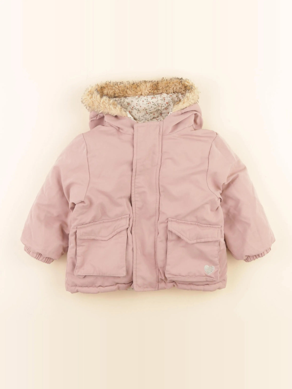 Vertbaudet - parka réversible rose, beige - 2 ans