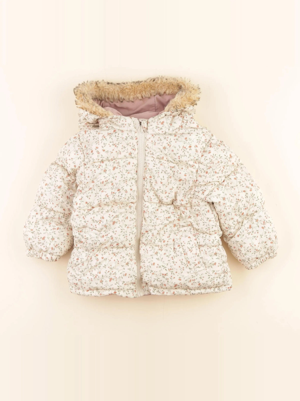 Vertbaudet - parka réversible rose, beige - 2 ans