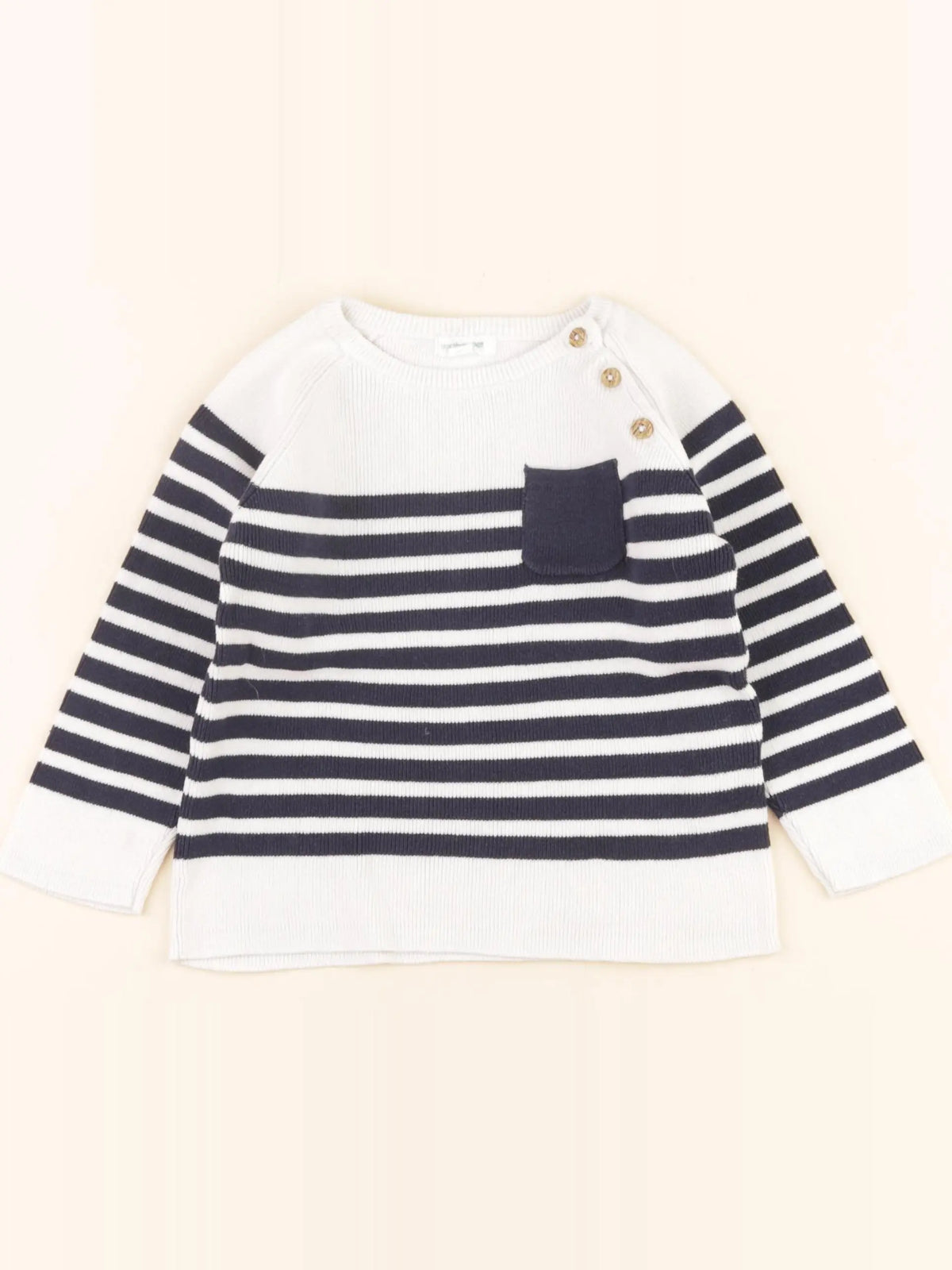 Vertbaudet - pull bleu, blanc - 2 ans