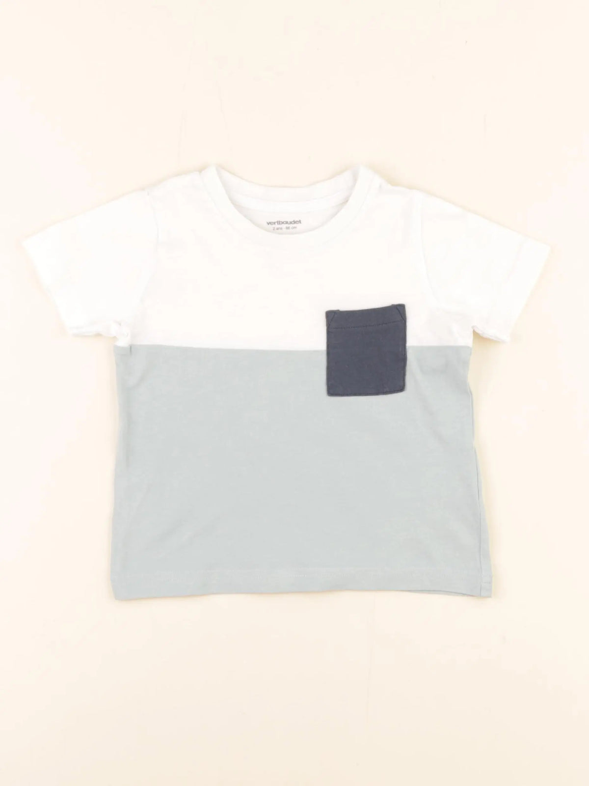 Vertbaudet - tee-shirt blanc, bleu - 2 ans