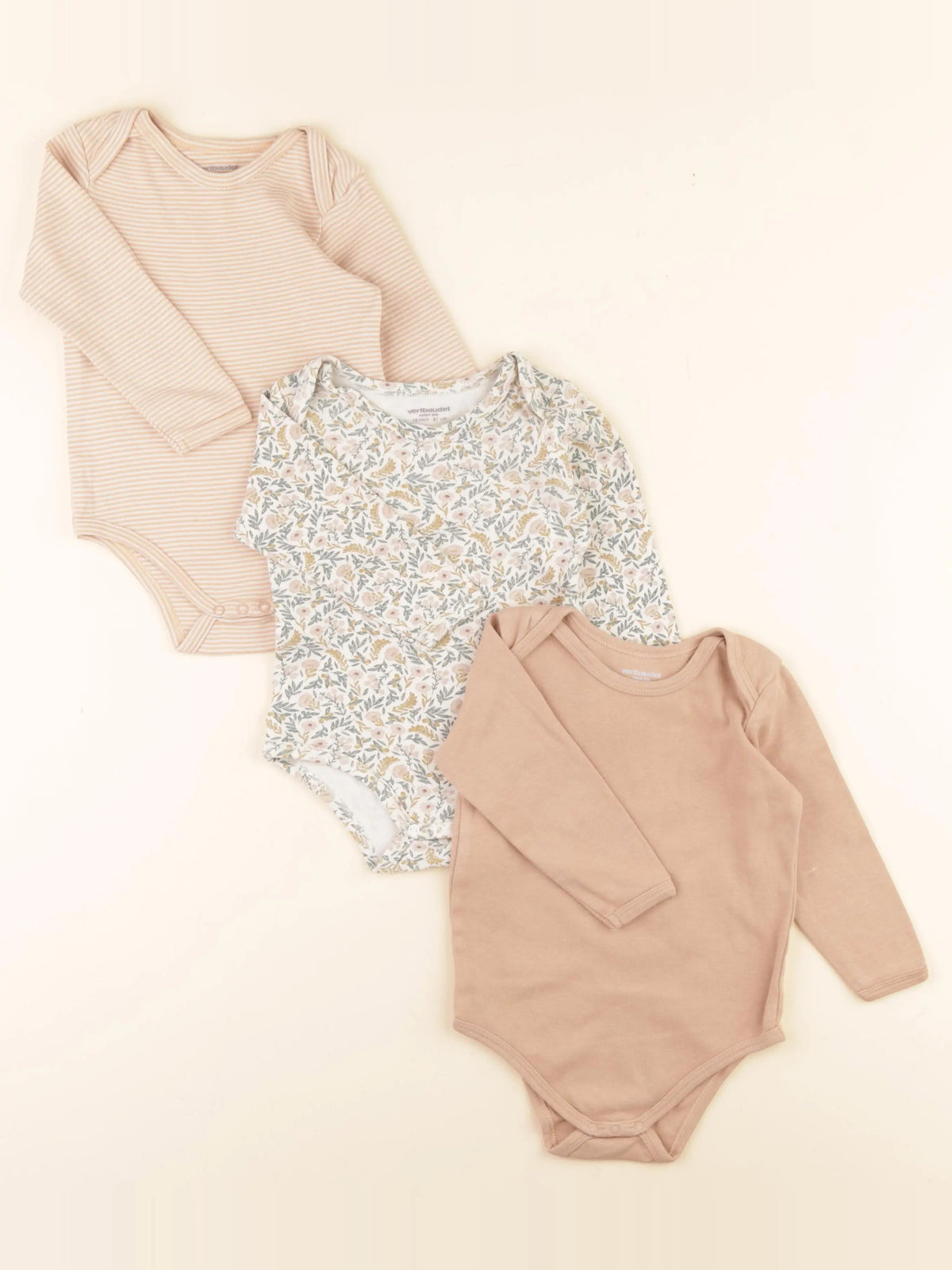 Vertbaudet - lot de 3 bodies en coton multicolore - 18 mois