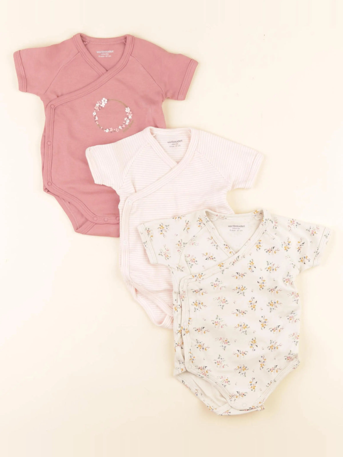 Vertbaudet - lot de 3 bodies en coton multicolore - 6 mois