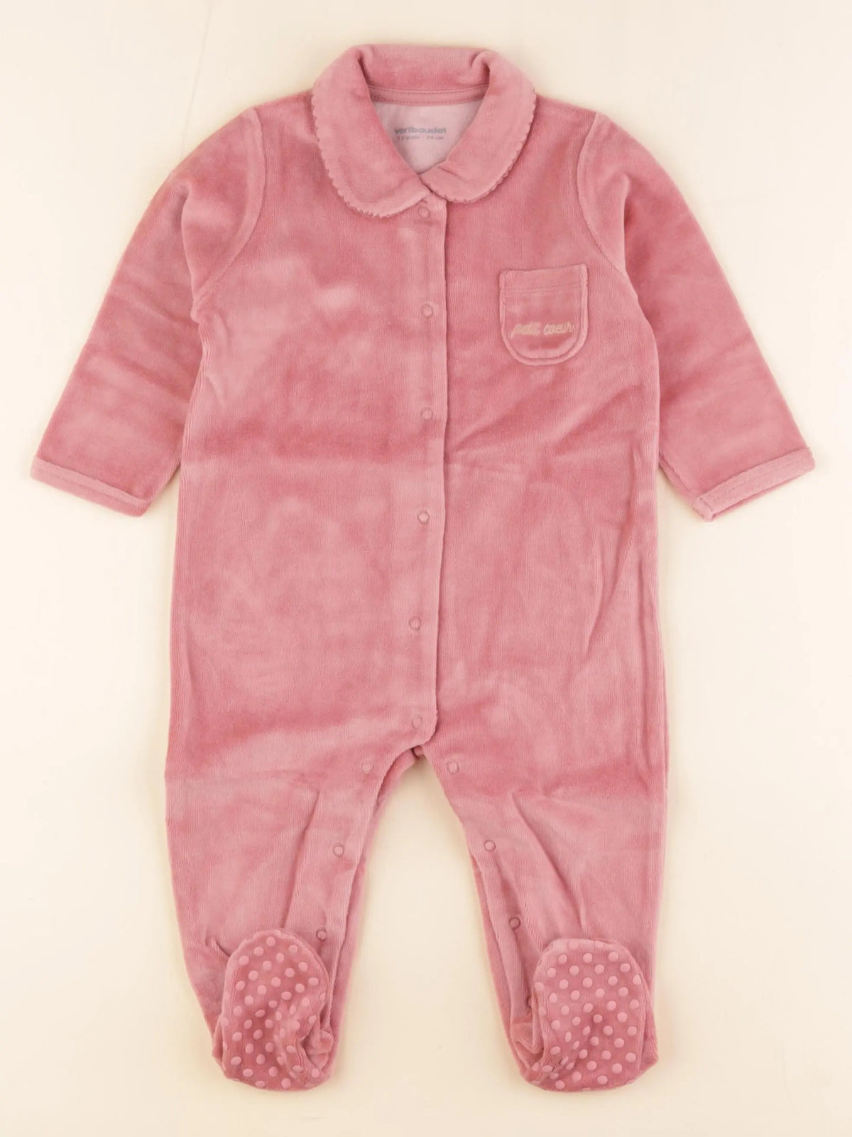 Vertbaudet - pyjama velours rose - 12 mois