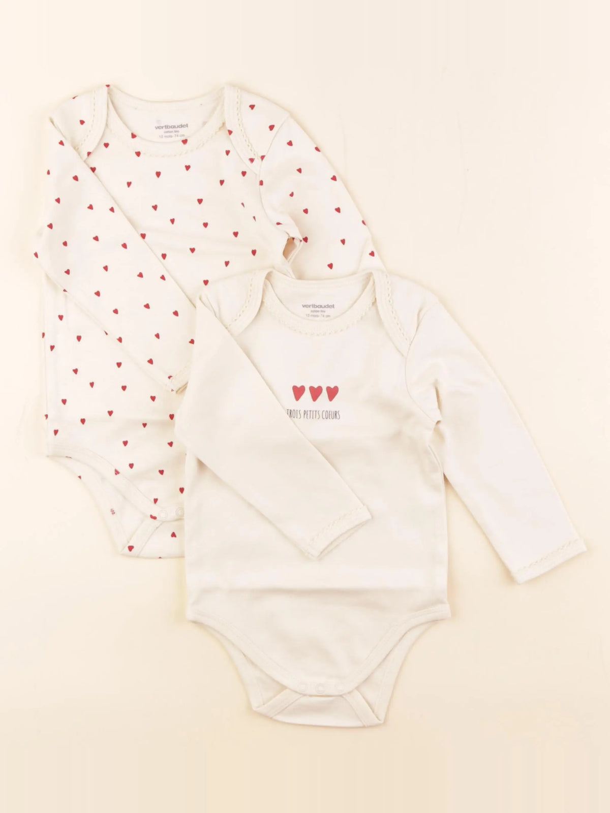 Vertbaudet - lot de 2 bodies en coton beige - 12 mois