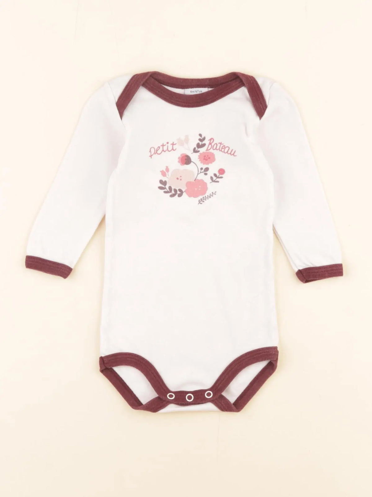 Petit Bateau - body blanc, rouge - 6 mois