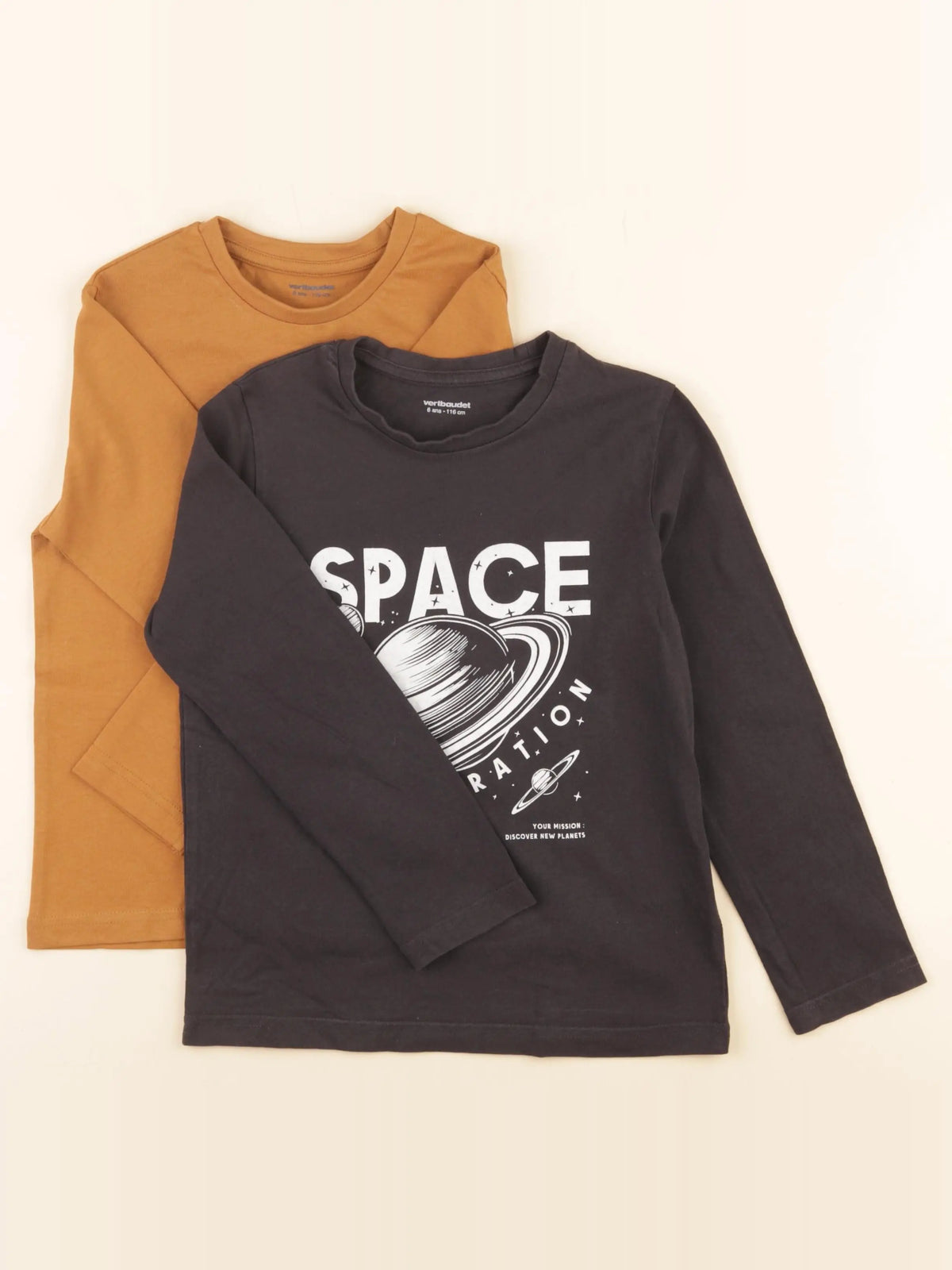 Vertbaudet - lot de 2 tee-shirts gris, marron - 6 ans