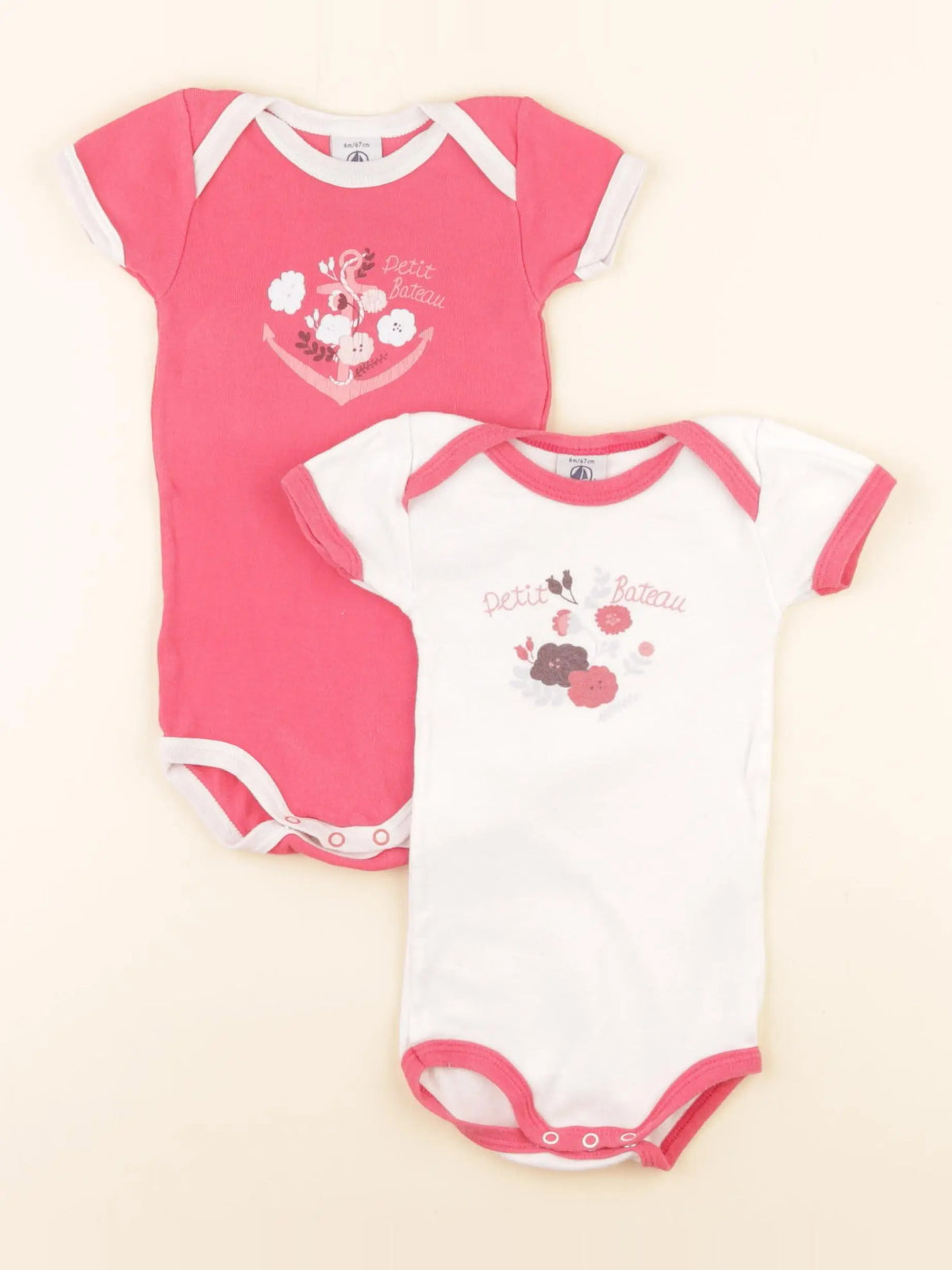 Petit Bateau - lot de 2 bodies en coton rose - 6 mois