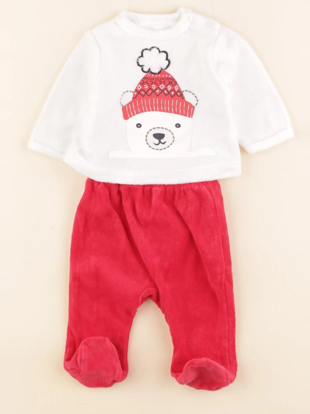 Vertbaudet - pyjama velours rouge - 0 mois