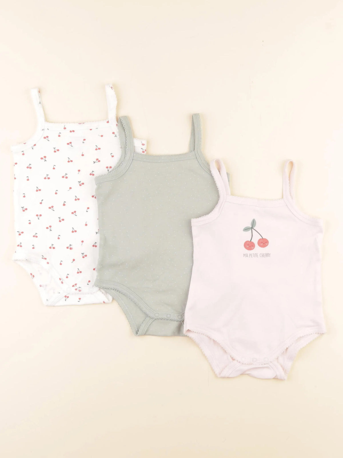 Vertbaudet - lot de 3 bodies en coton rose, vert, blanc - 18 mois