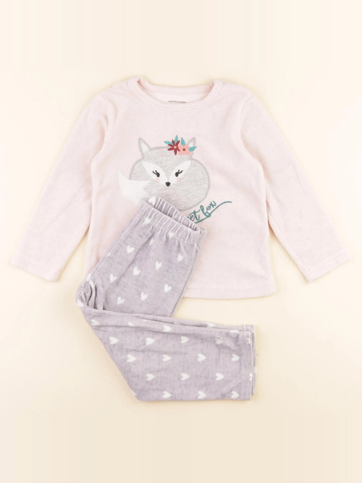 Vertbaudet - pyjama velours rose, gris - 3 ans