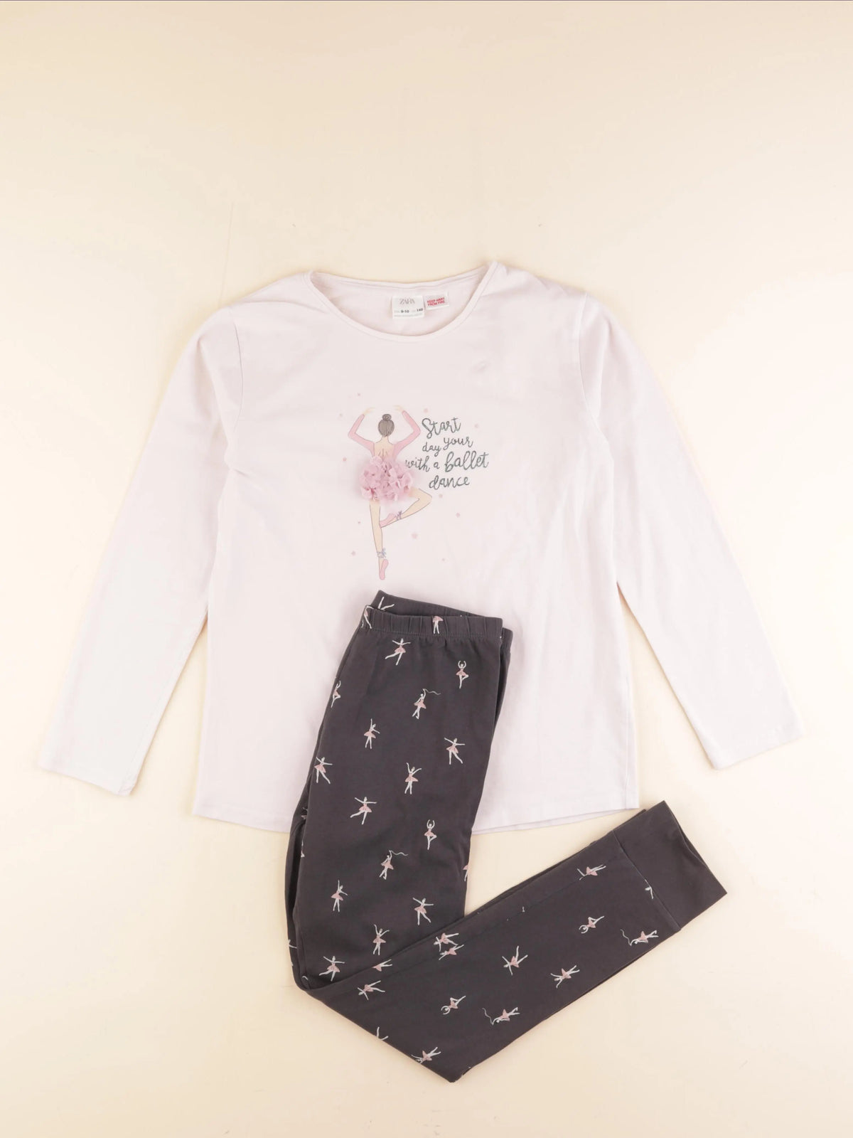 Zara - pyjama coton gris, rose - 9/10 ans