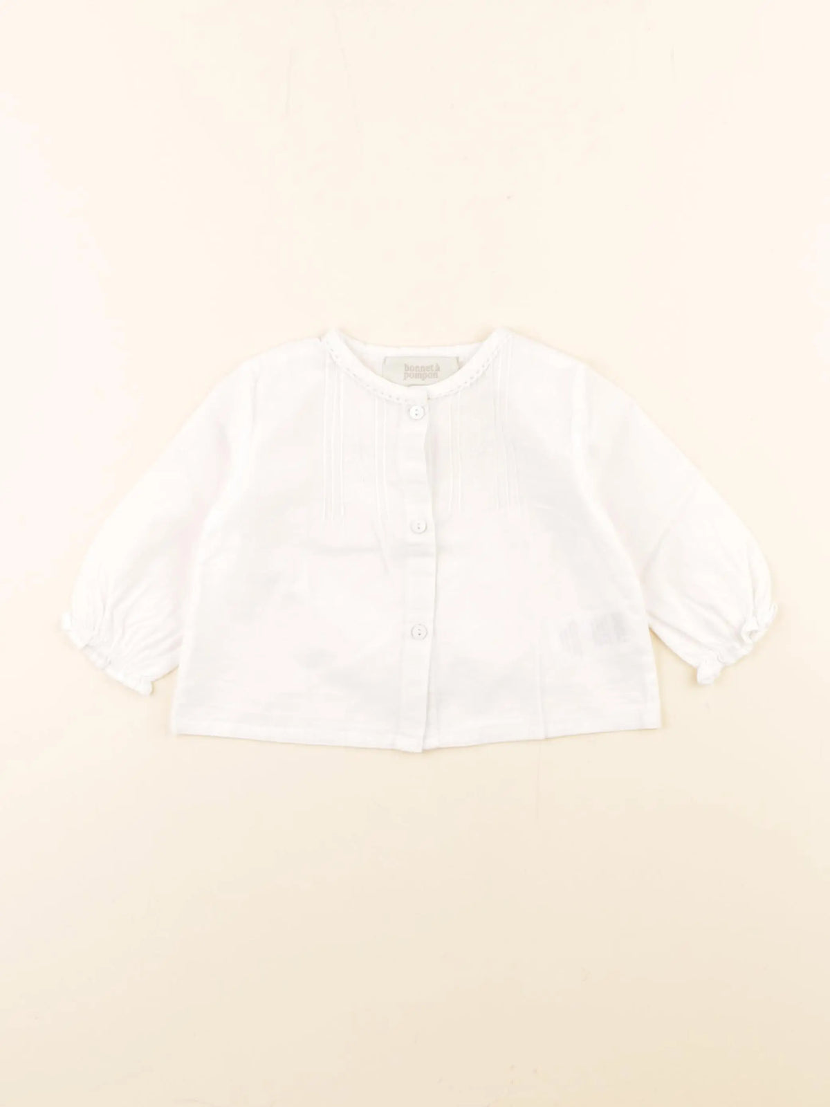 Bonnet à Pompon - blouse blanc - 3 mois