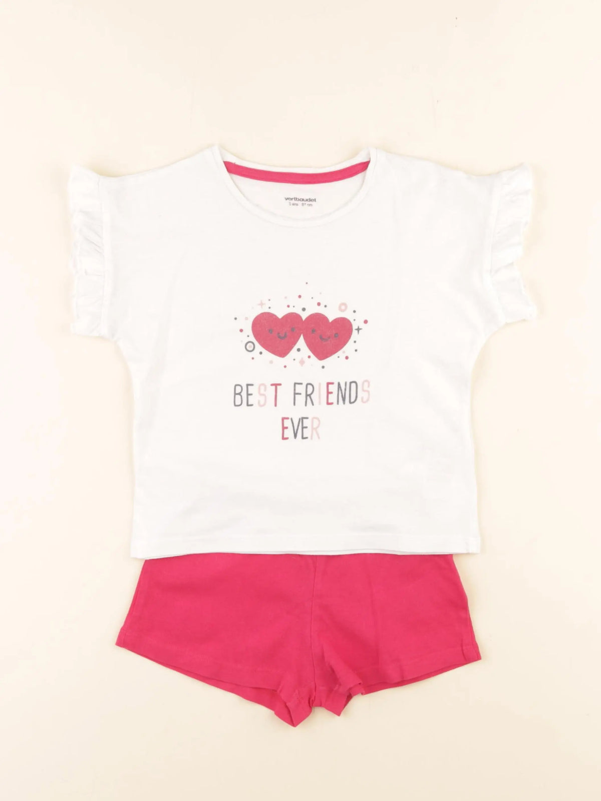 Vertbaudet - pyjama coton blanc, rose - 3 ans