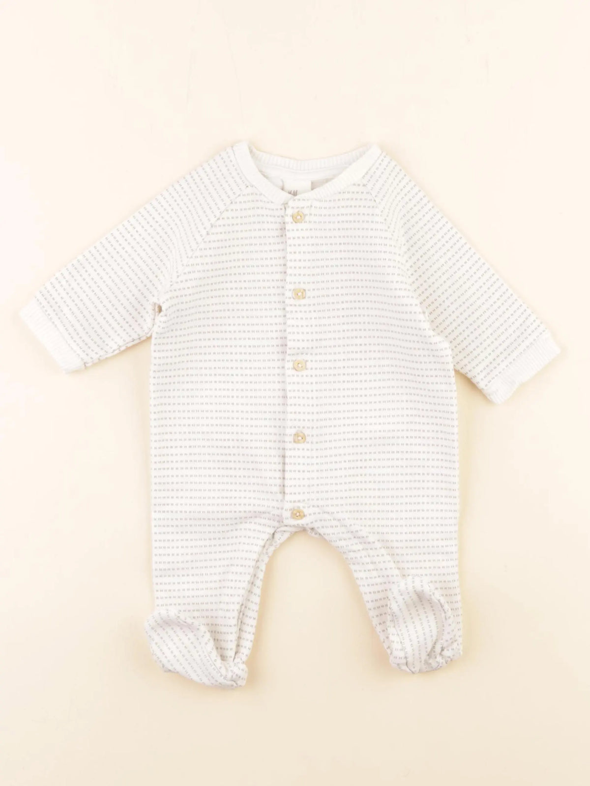 H&M - pyjama coton beige, gris - 1/2 mois