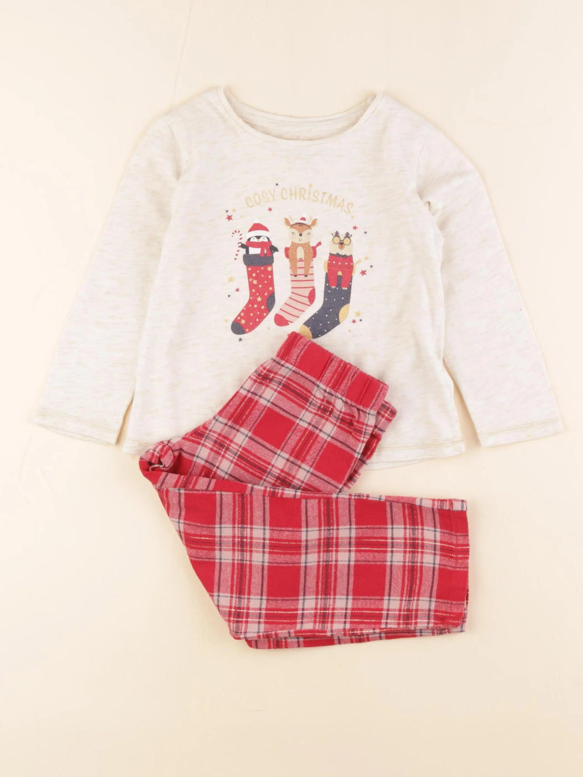 Vertbaudet - pyjama coton rouge, beige - 3 ans