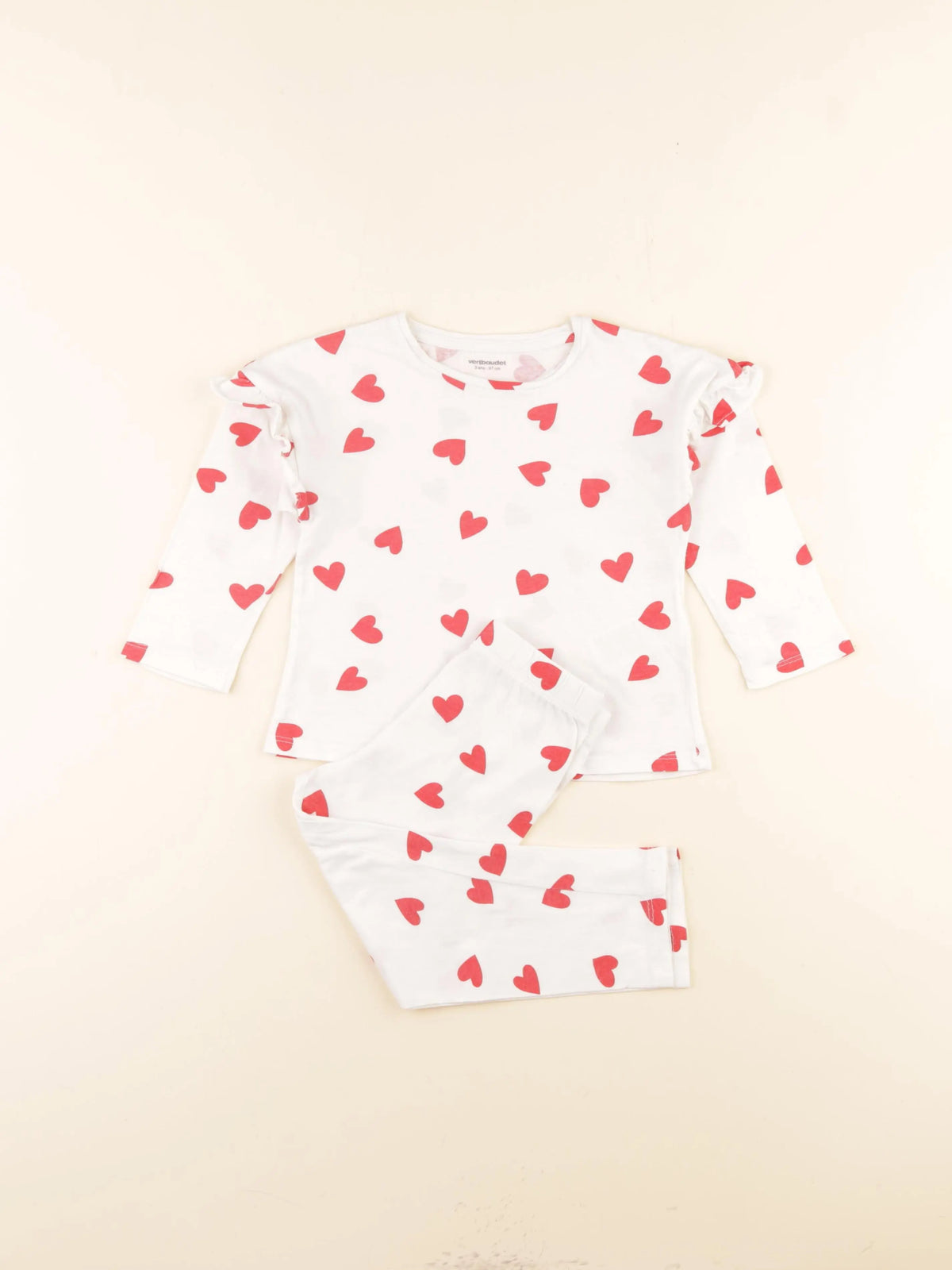 Vertbaudet - pyjama coton blanc, rouge - 3 ans
