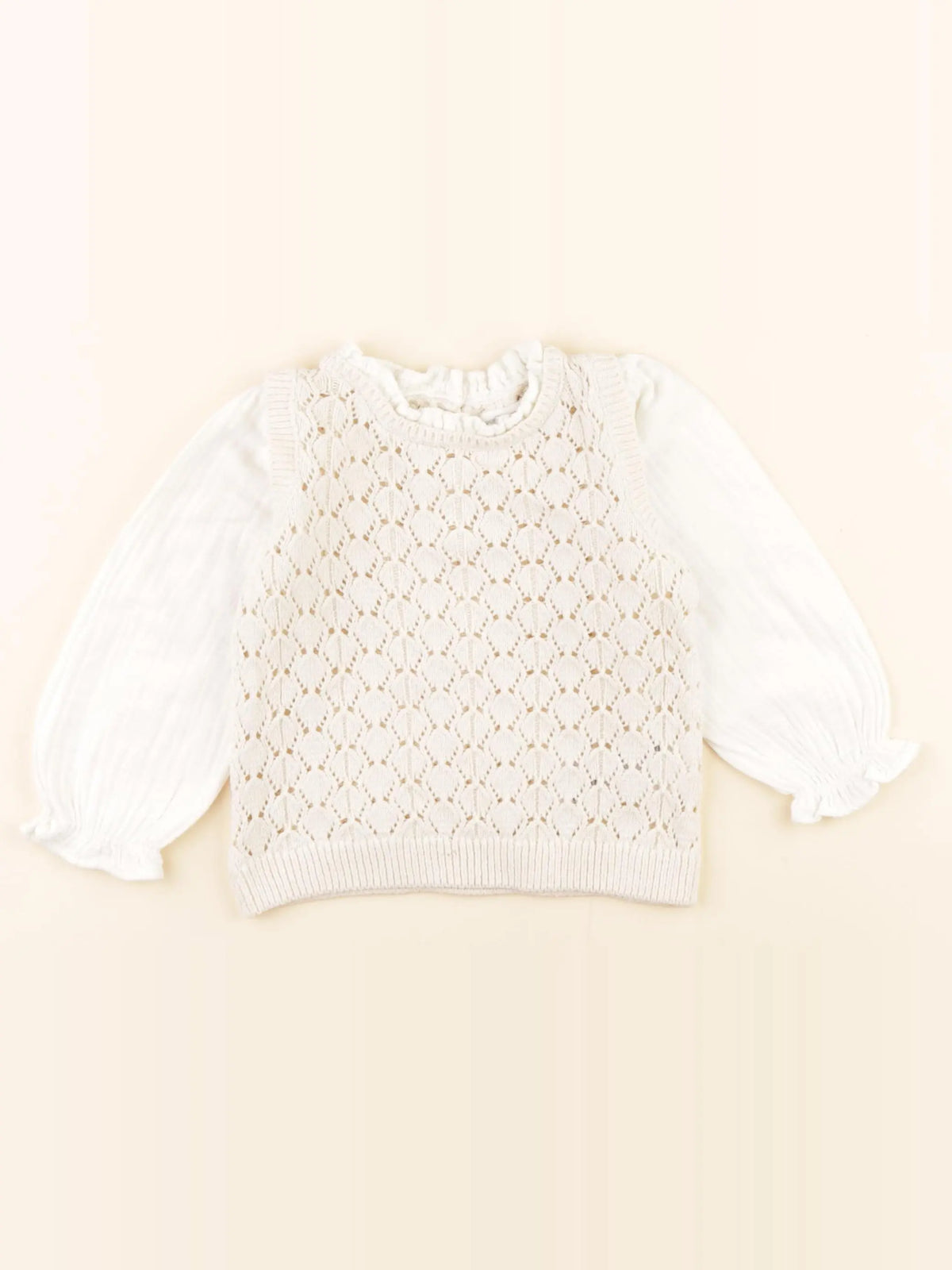 Vertbaudet - pull blanc, beige - 12 mois
