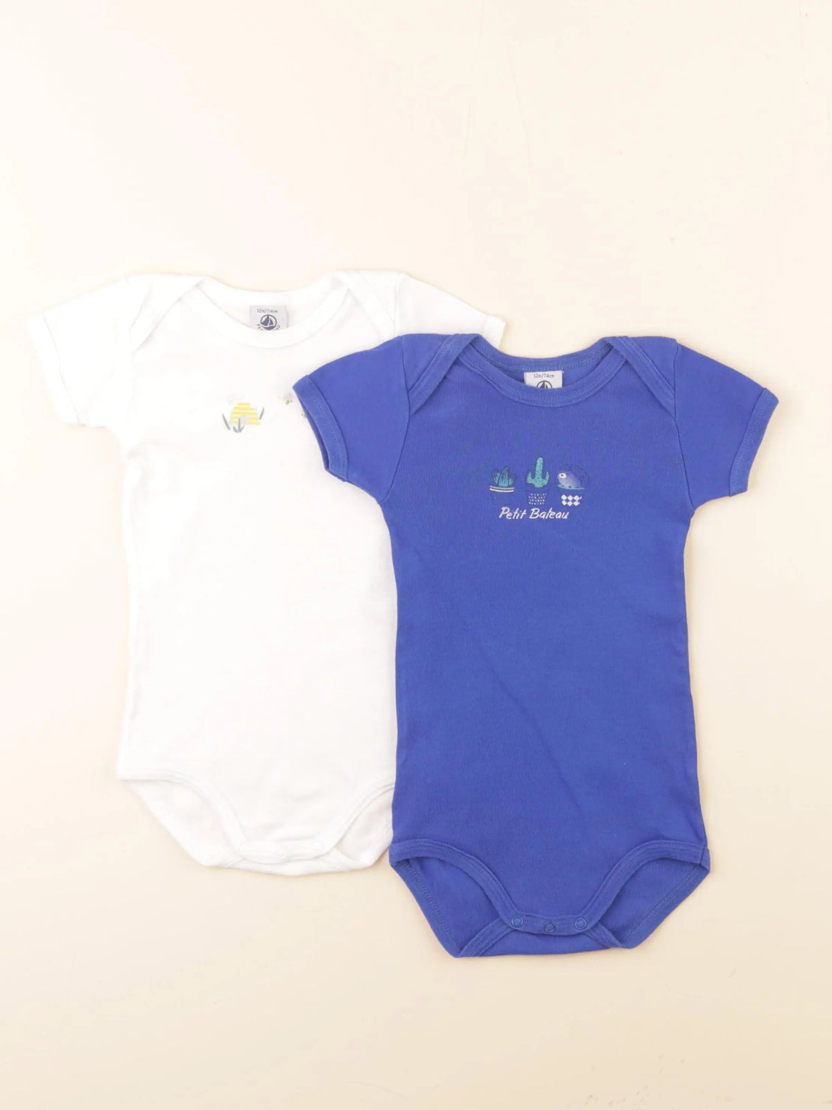 Petit Bateau - lot de 2 bodies en coton bleu, blanc - 12 mois