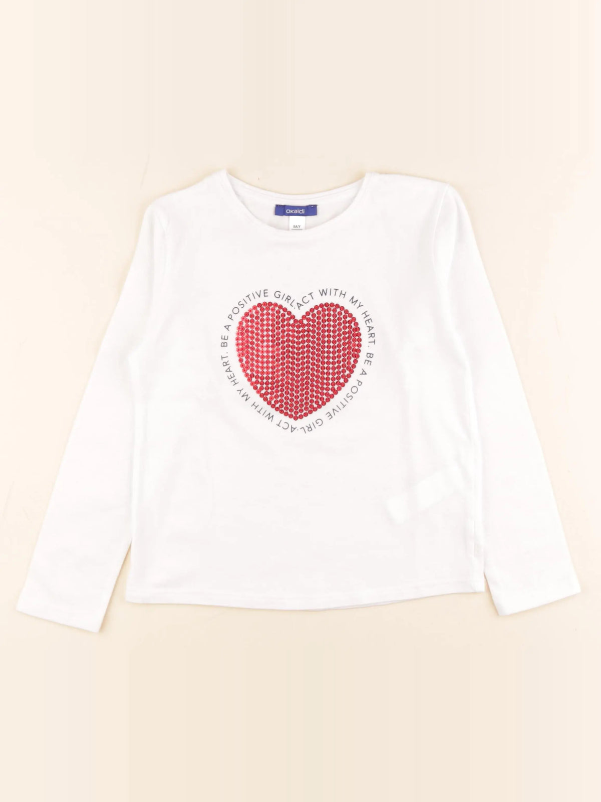 Okaidi - tee-shirt blanc, rouge - 8 ans
