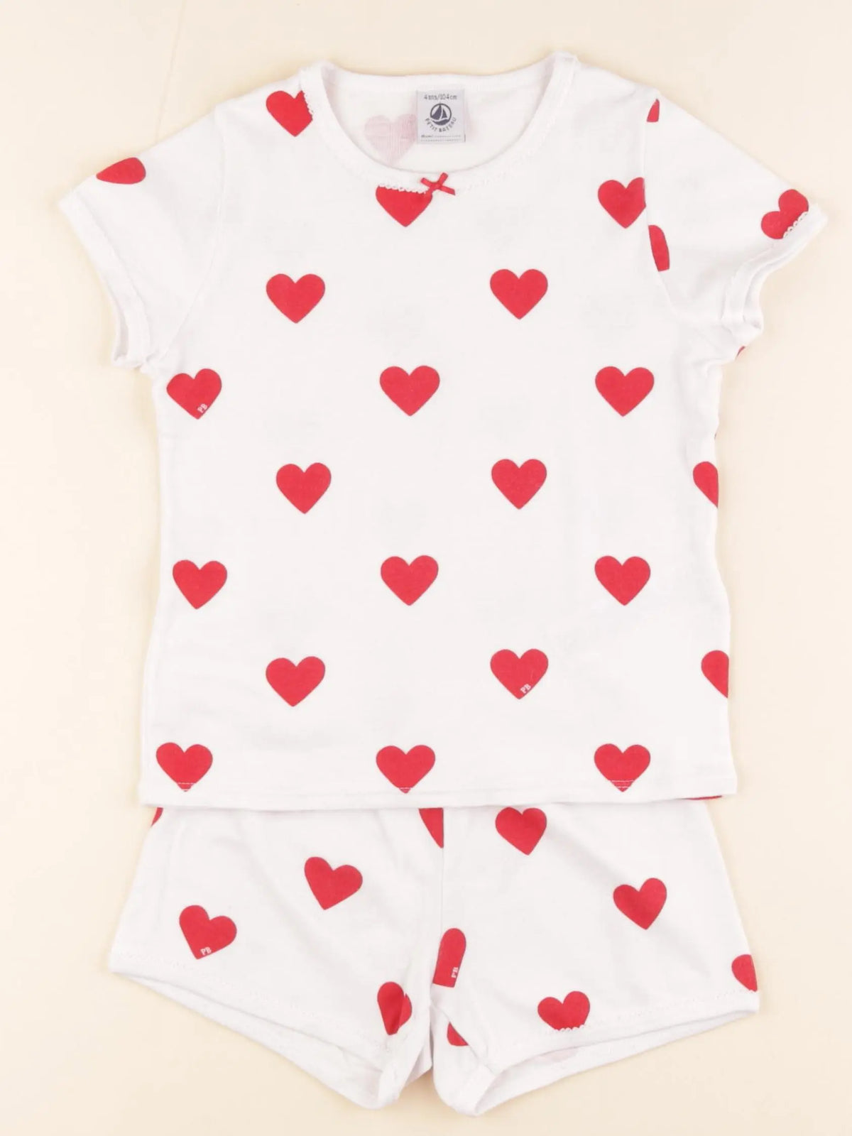 Petit Bateau - pyjama coton blanc, rouge - 4 ans