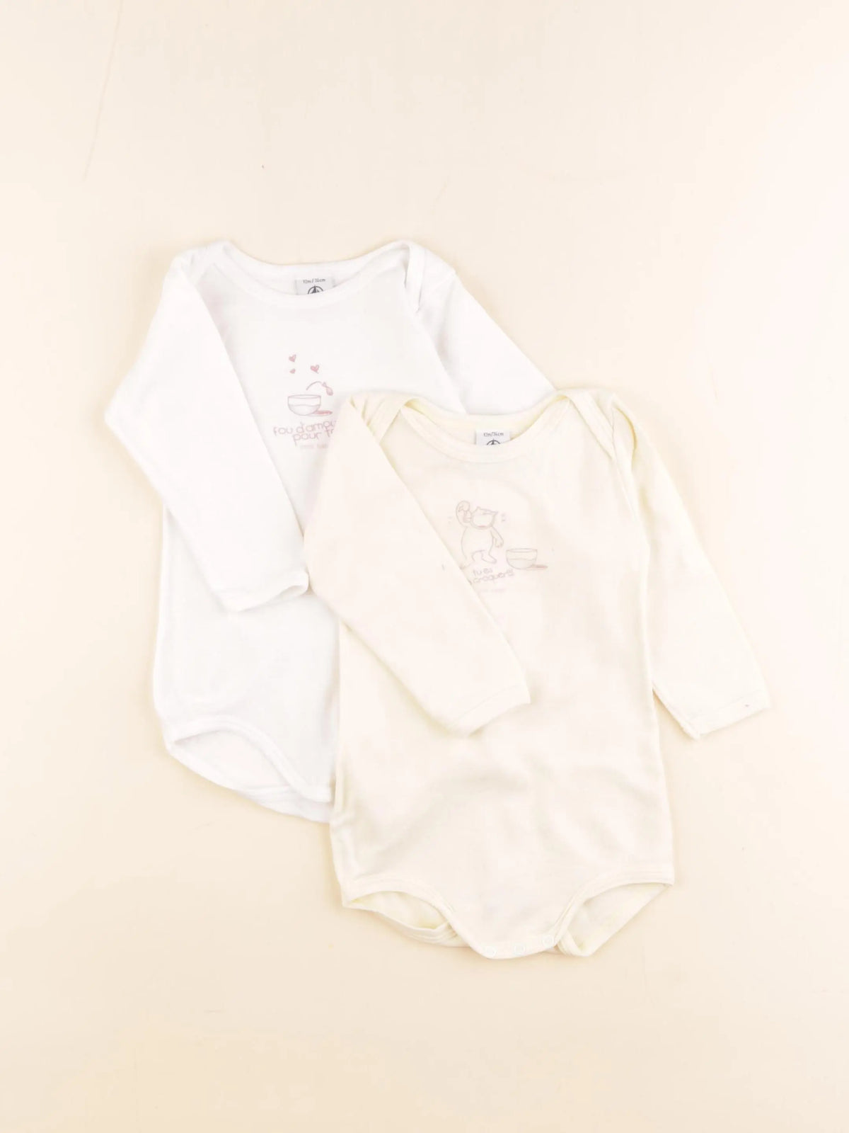 Petit Bateau - lot de 2 bodies en coton blanc, jaune - 12 mois