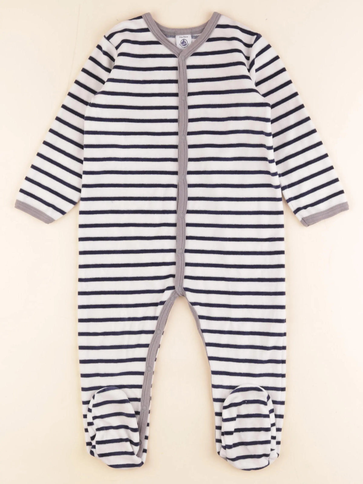 Petit Bateau - pyjama velours blanc, bleu - 24 mois