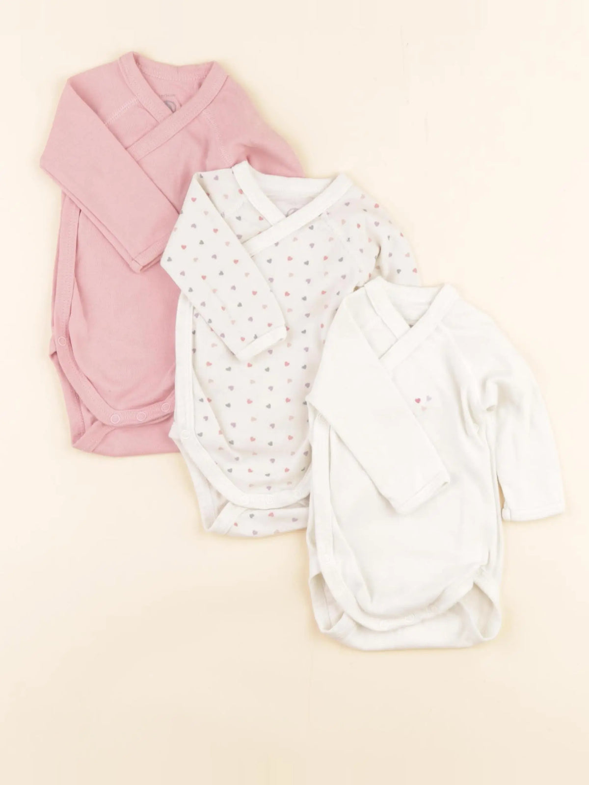 Petit Bateau - lot de 3 bodies en coton rose, blanc - 1 mois