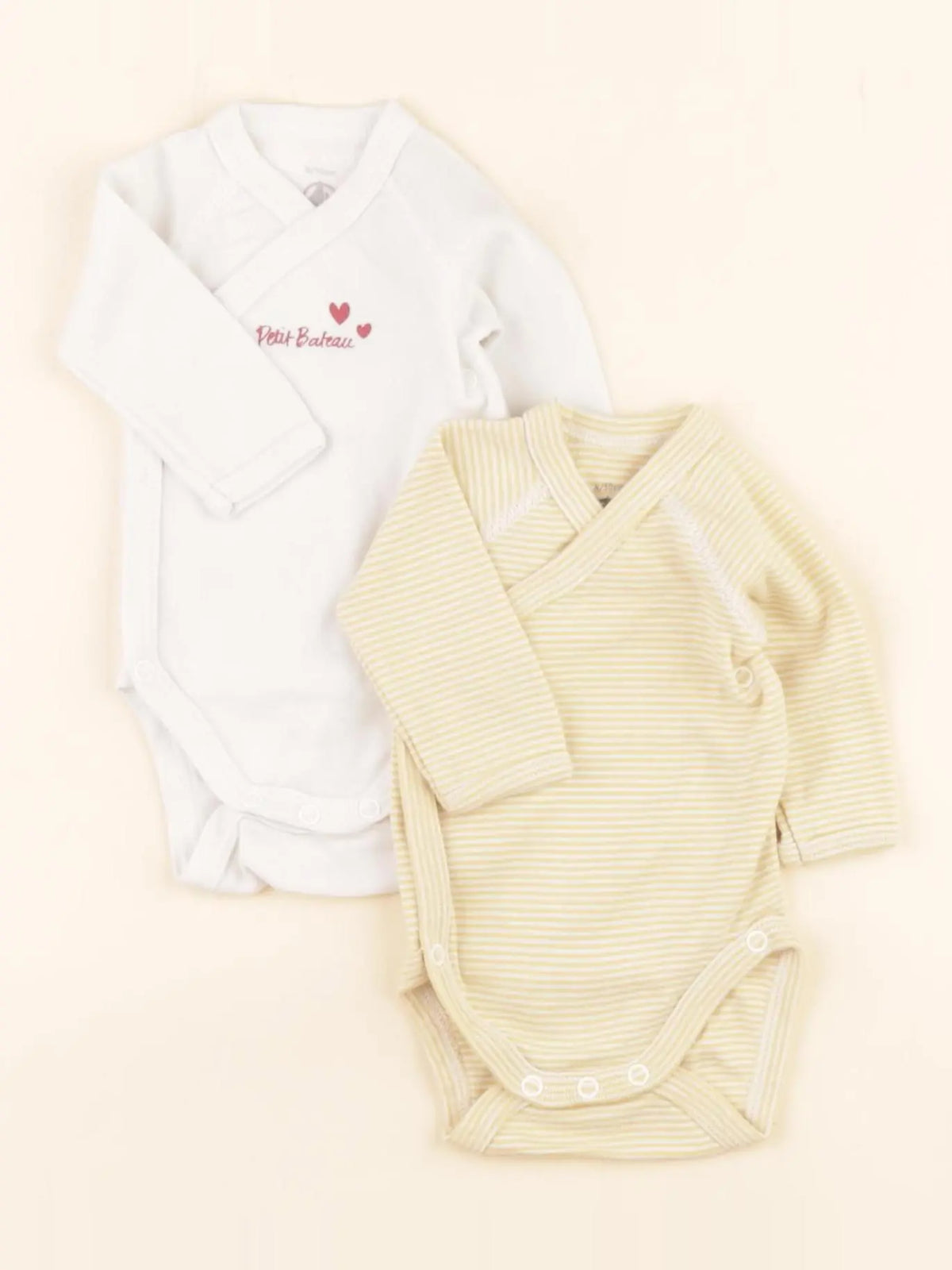 Petit Bateau - lot de 2 bodies en coton blanc, jaune - 0 mois
