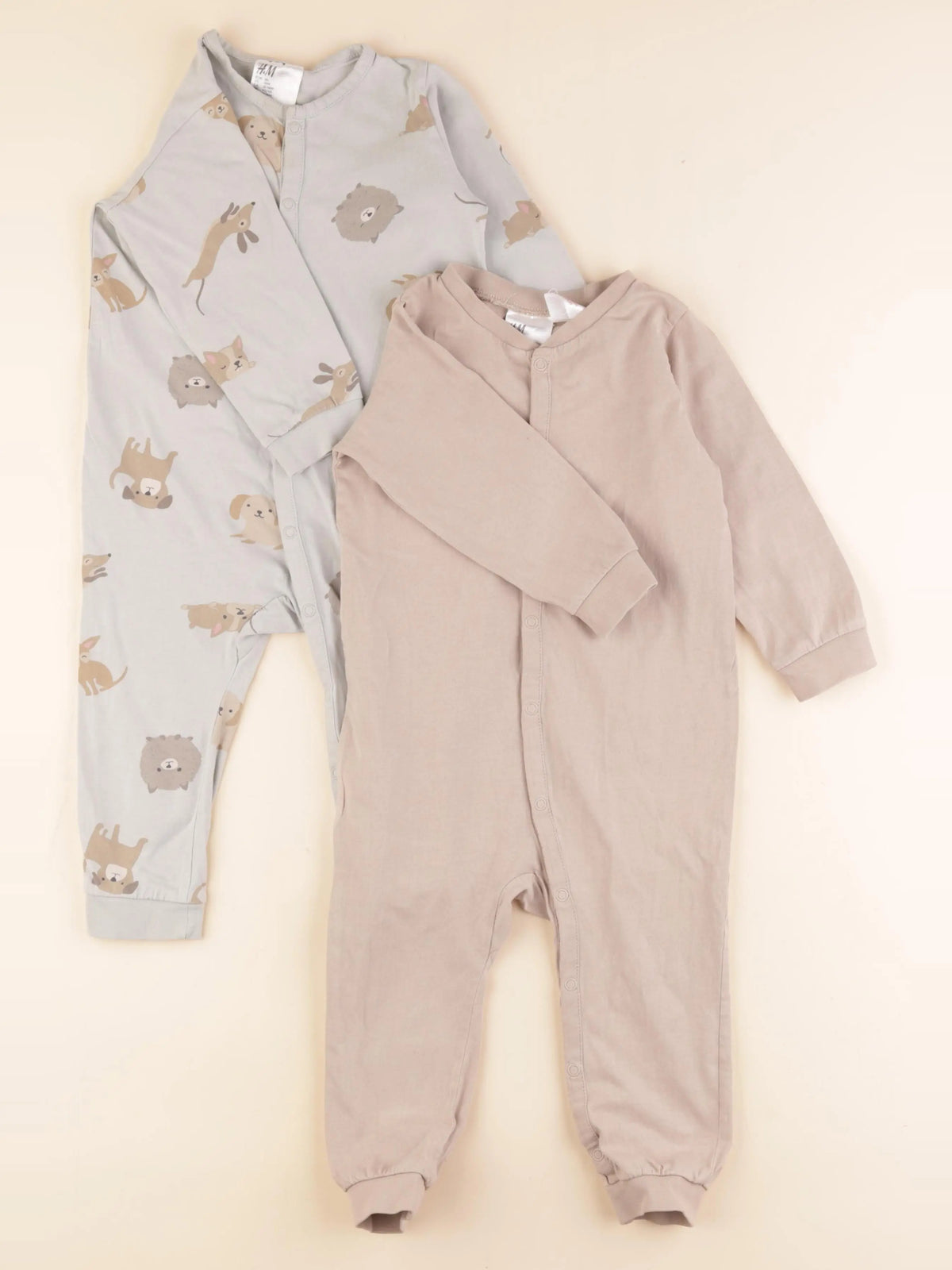 H&M - lot de 2 pyjamas coton beige, vert - 12/18 mois