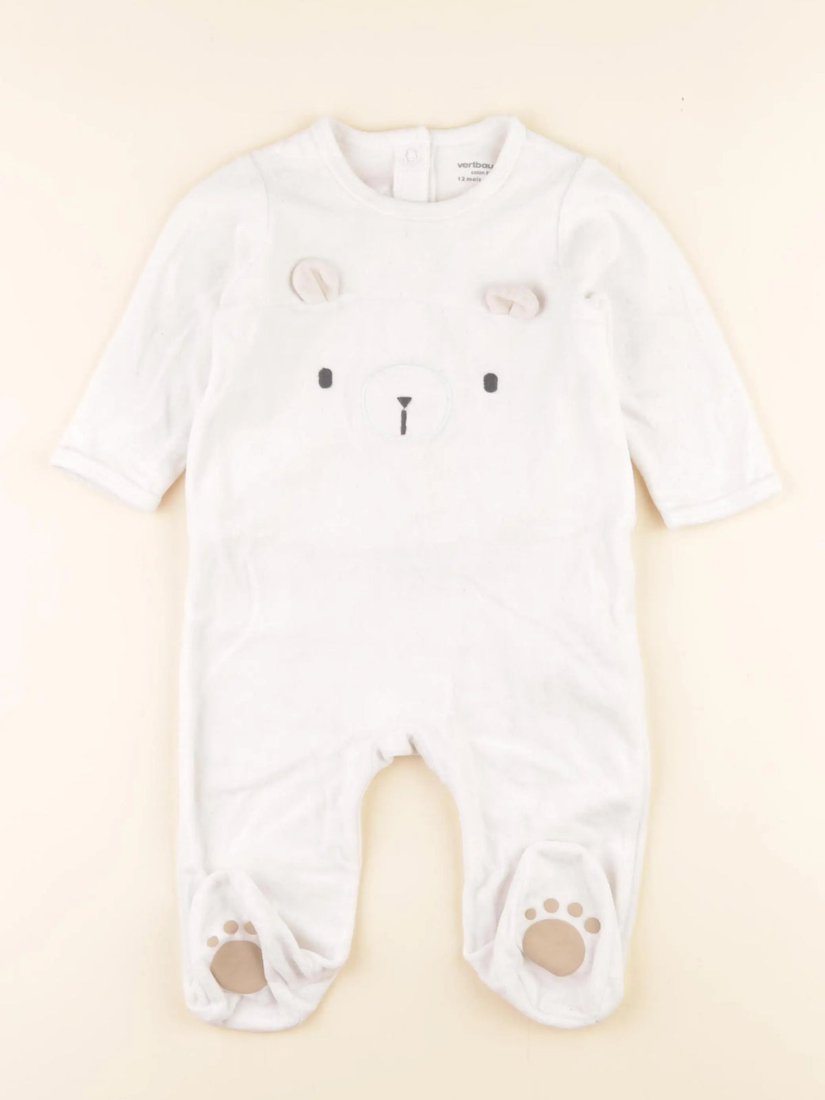 Vertbaudet - pyjama velours blanc - 12 mois