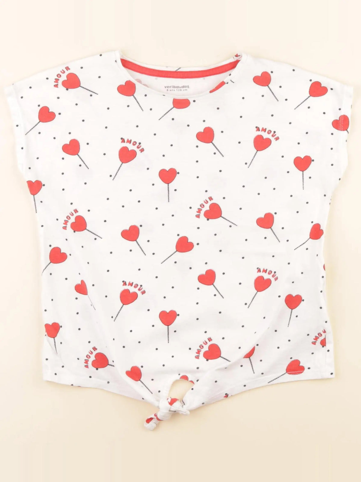 Vertbaudet - tee-shirt blanc, rouge - 8 ans