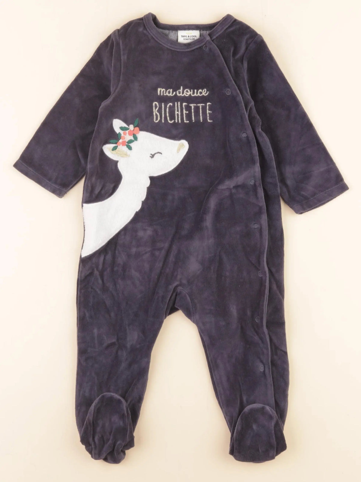 Tape à l'oeil - pyjama velours bleu - 12 mois