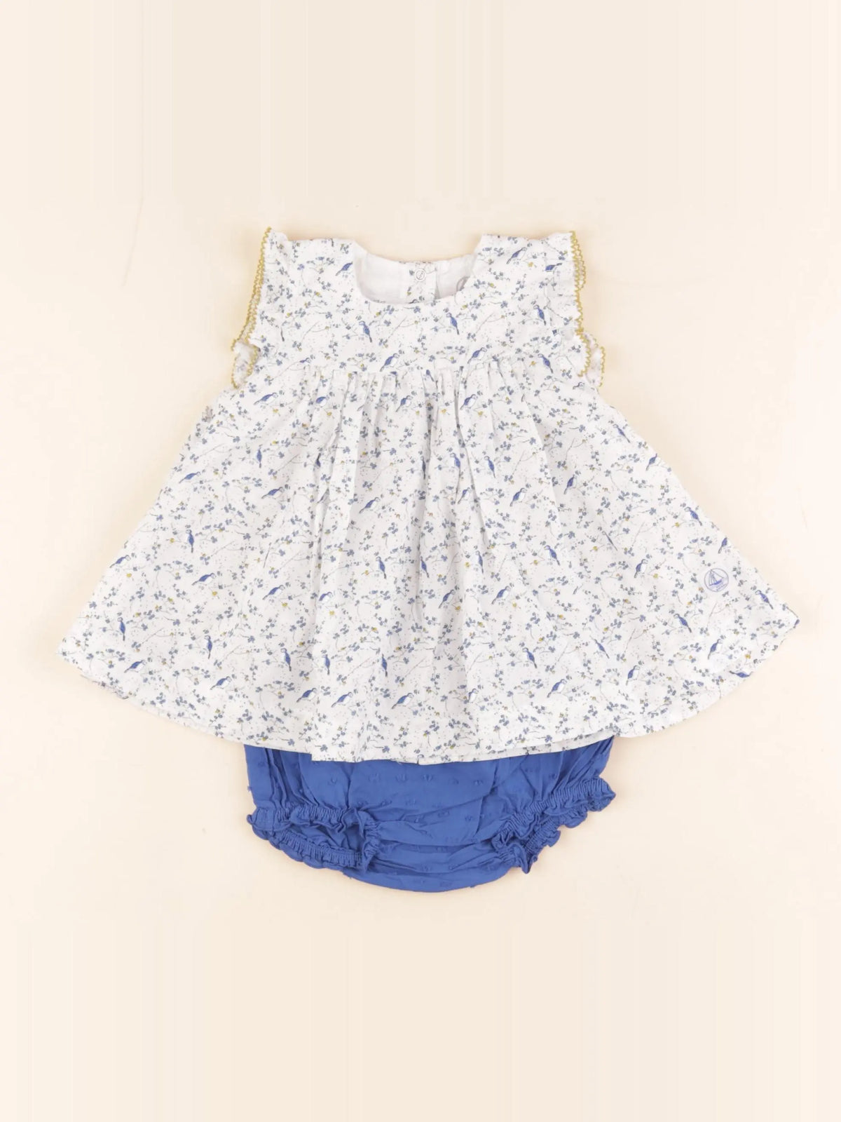 Petit Bateau - robe blanc, bleu - 3 mois