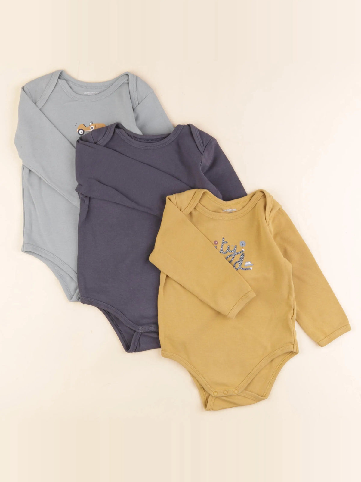 Vertbaudet - lot de 3 bodies en coton jaune, bleu - 24 mois
