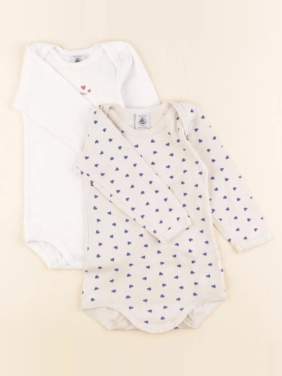 Petit Bateau - lot de 2 bodies en coton bleu, blanc - 12 mois