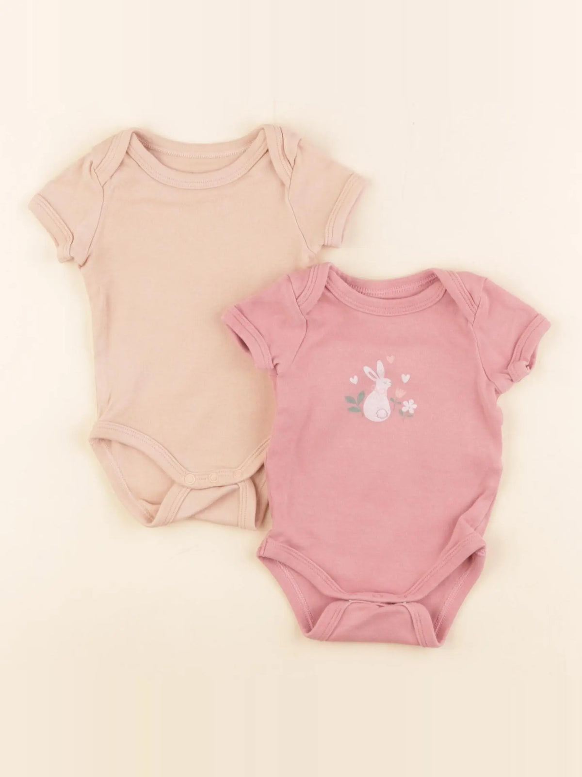 Vertbaudet - lot de 2 bodies en coton rose, beige - 3 mois
