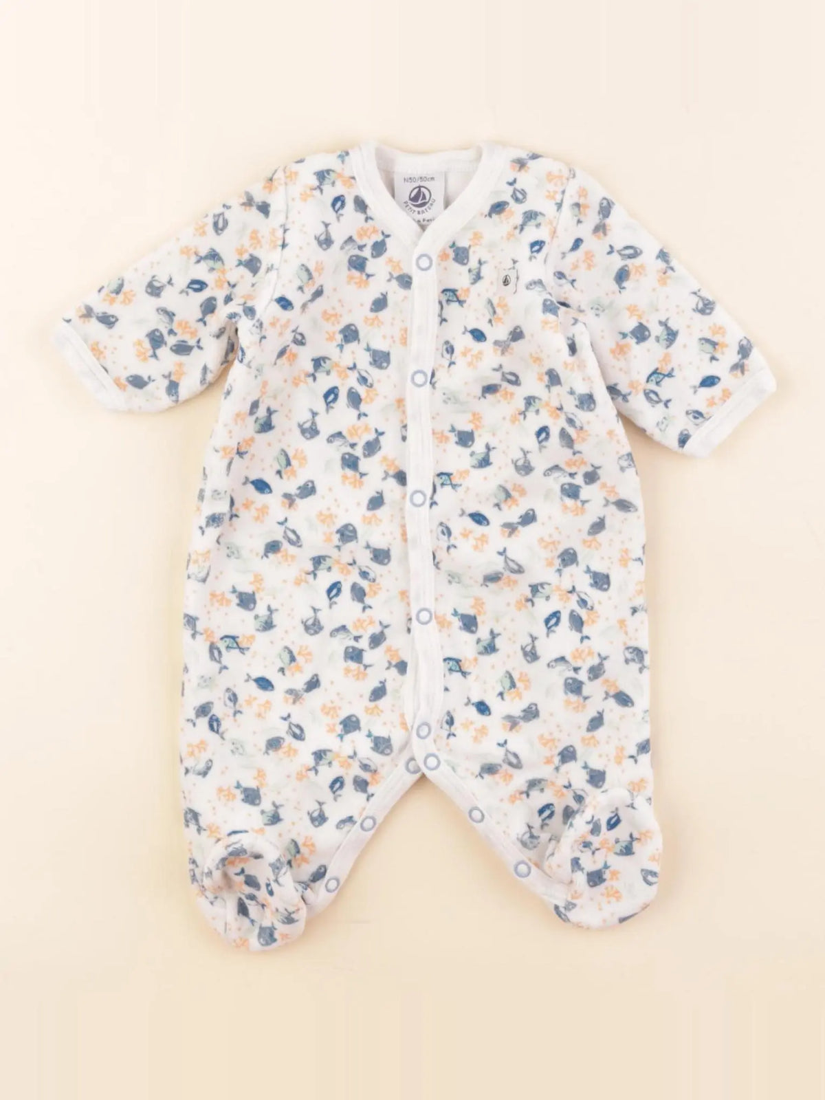 Petit Bateau - pyjama velours blanc - 0 mois