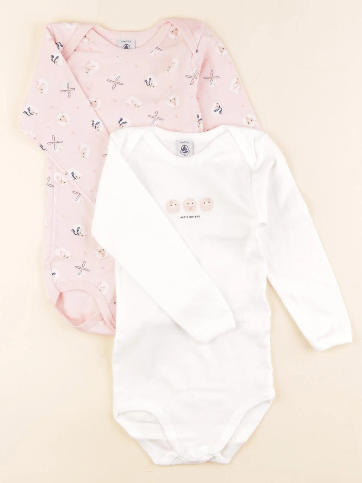 Petit Bateau - lot de 2 bodies en coton blanc, rose - 36 mois