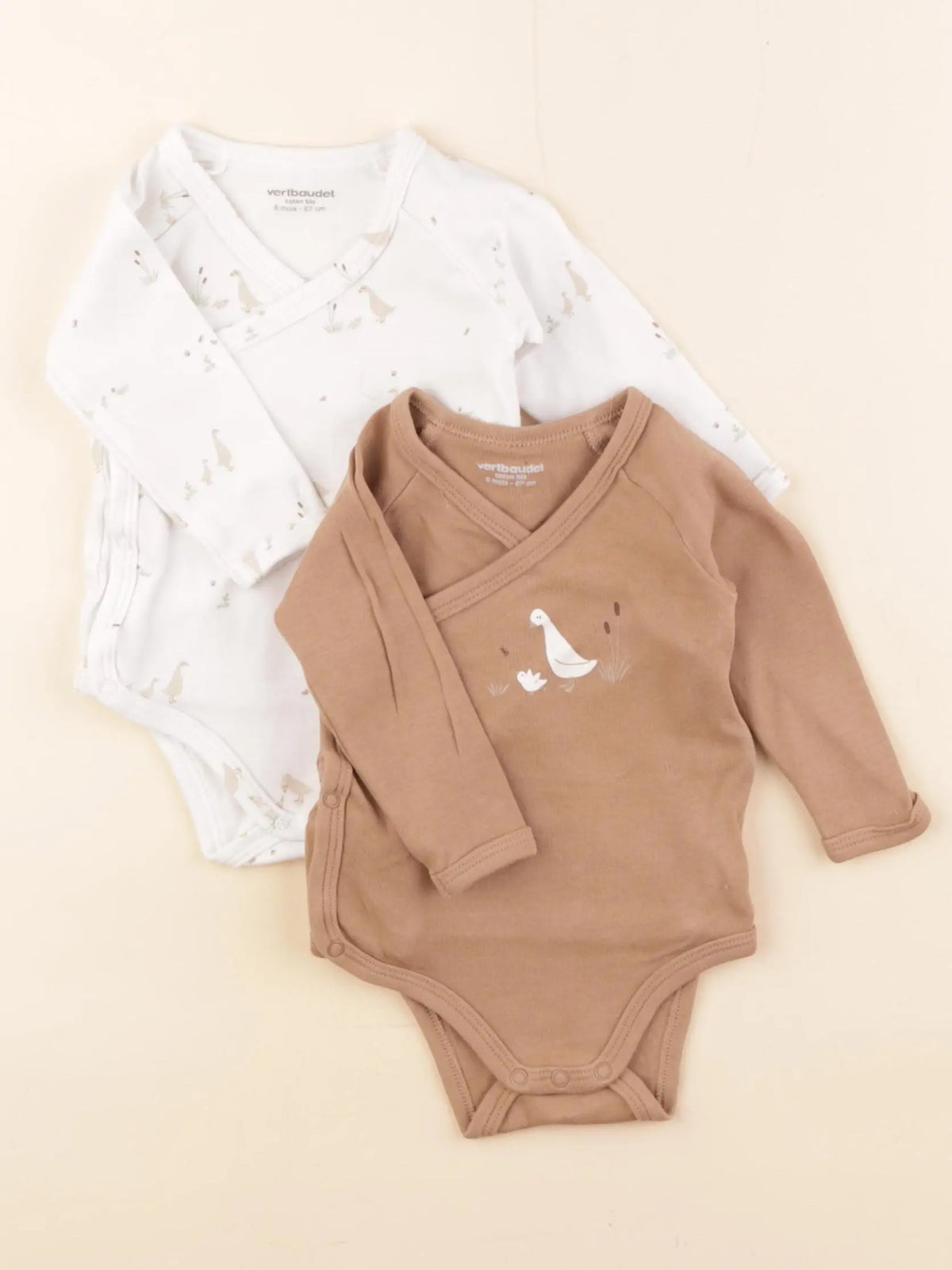 Vertbaudet - body blanc, marron - 6 mois